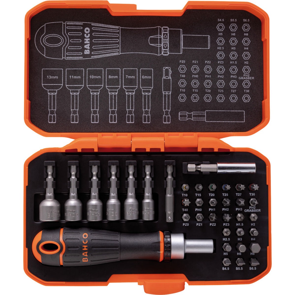 Bit set 1/4" with ratchet screwdriver / 36 pieces