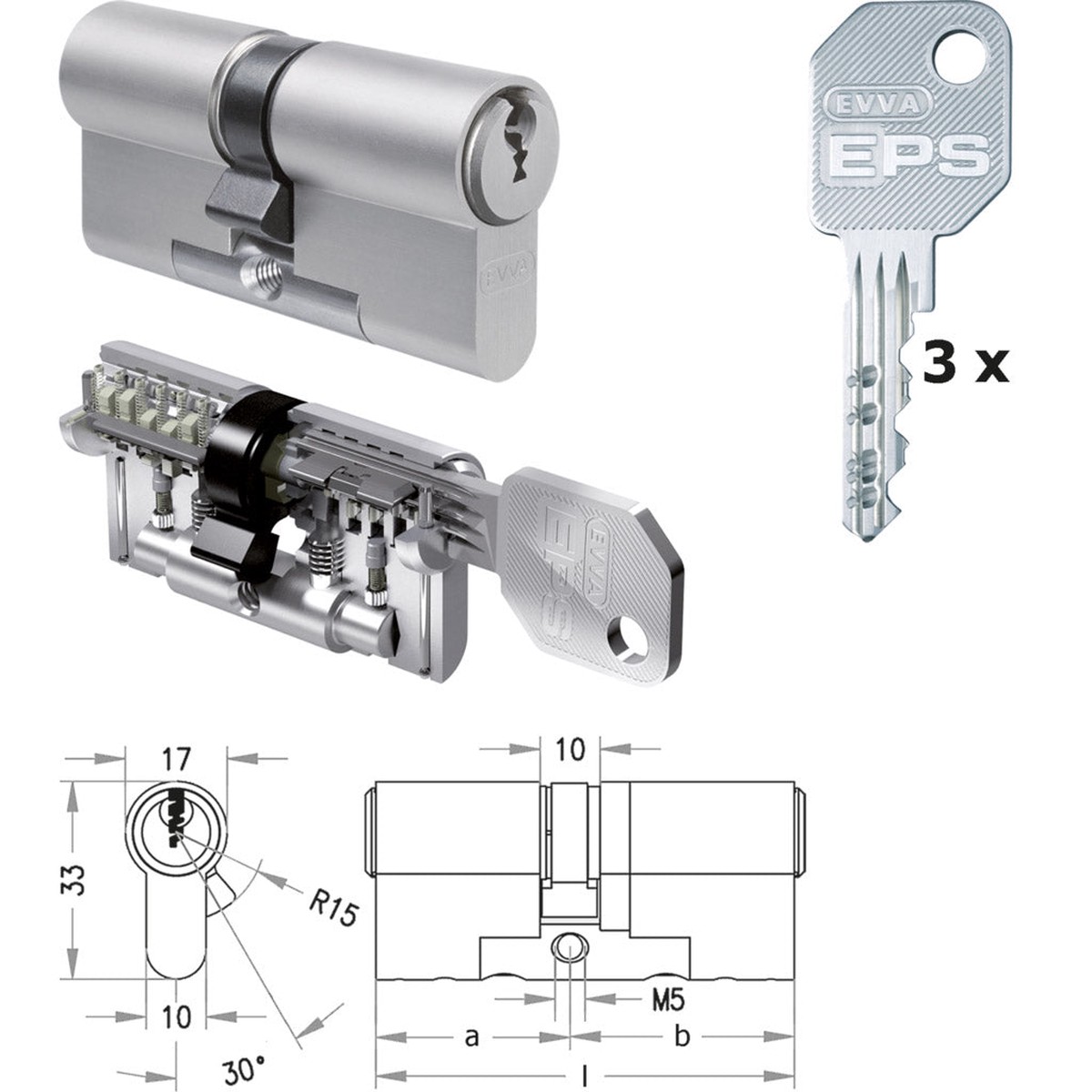 Double cylinder locking system EPS module / matt nickel