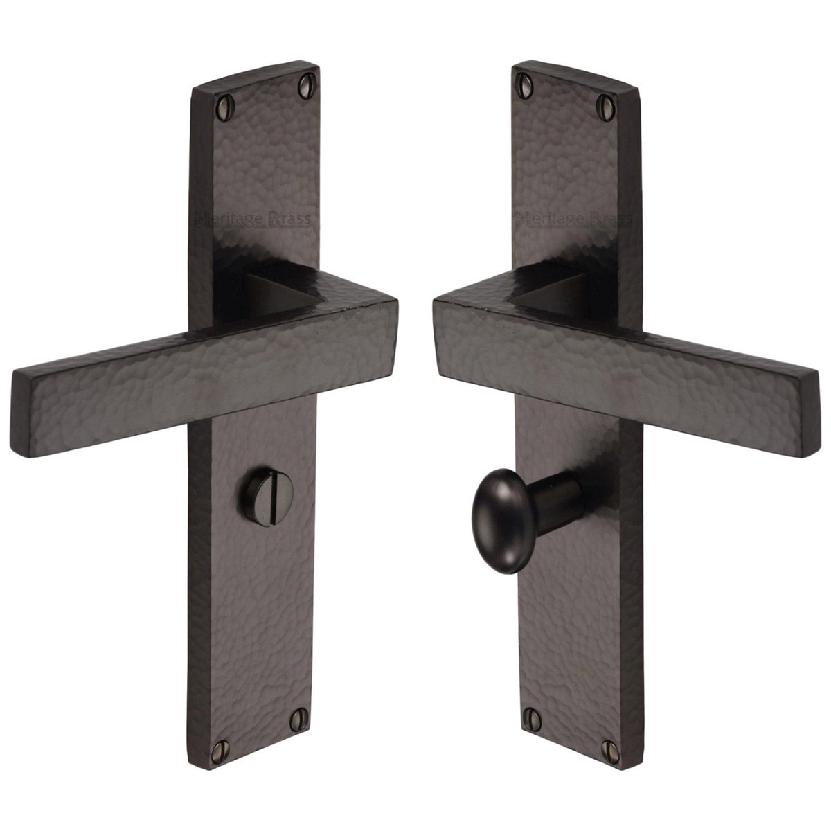 Heritage Brass Delta Hammered Bathroom Set Door Handle on 200mm Plate Matt Bronze Finish