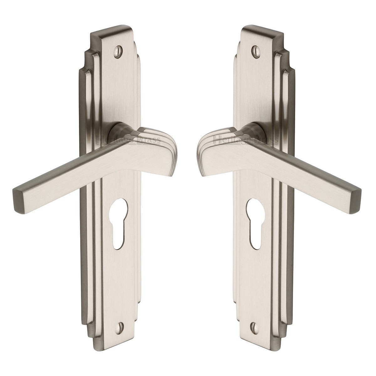 Heritage Brass Door Handle Euro Profile Plate Tiffany Design Satin Nickel Finish