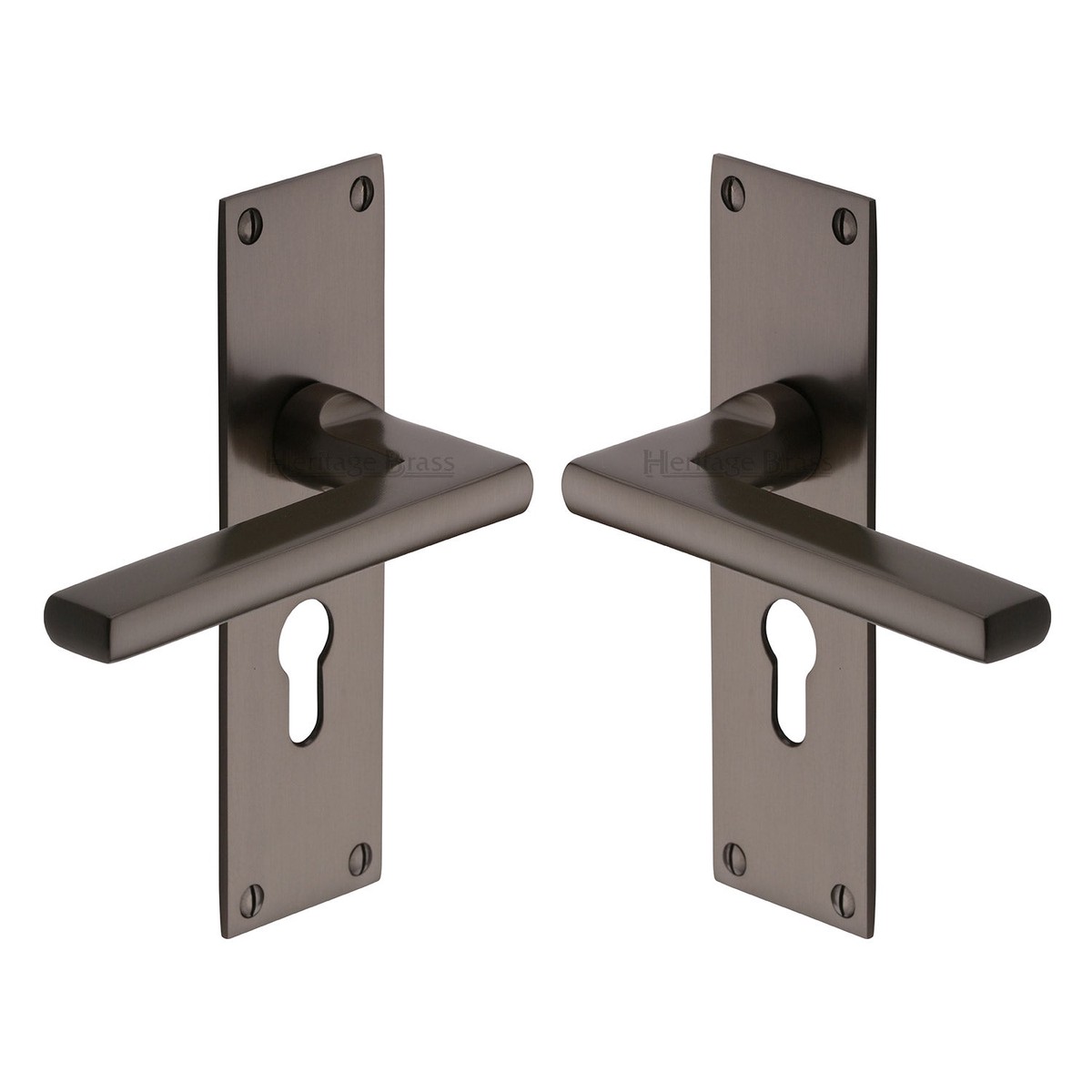 Heritage Brass Door Handle Euro Profile Plate Trident Design Matt Bronze Finish