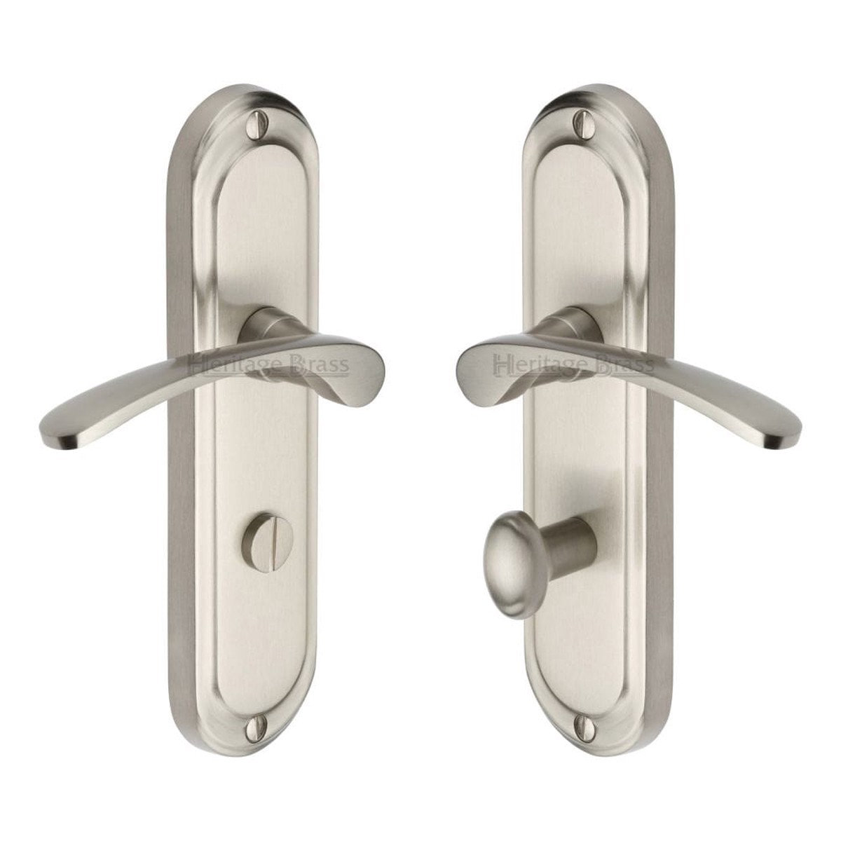 Heritage Brass Door Handle for Bathroom Ambassador Design Satin Nickel Finish