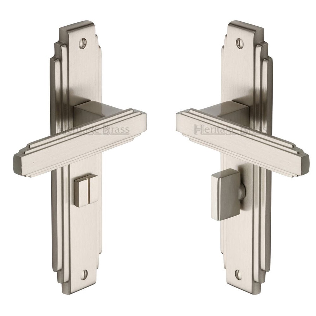 Heritage Brass Door Handle for Bathroom Astoria Design Satin Nickel Finish