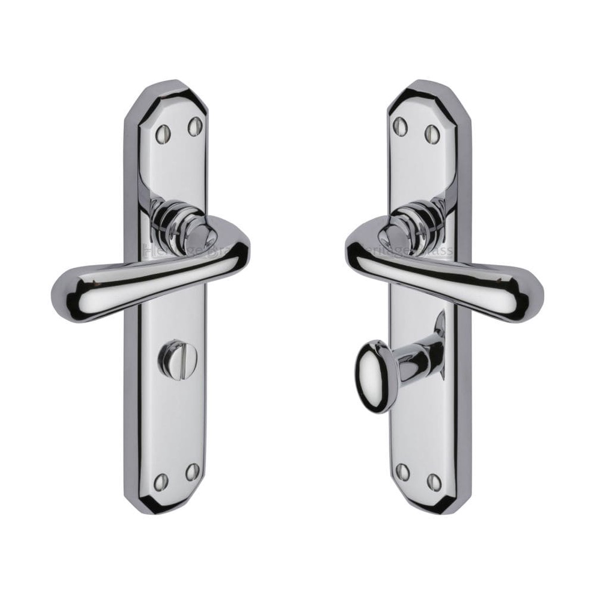 Heritage Brass Door Handle for Bathroom Charlbury Design Polished Chrome Finish