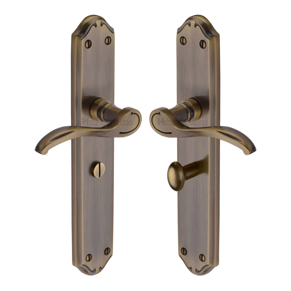 Heritage Brass Door Handle for Bathroom Verona Long Design Antique Brass Finish