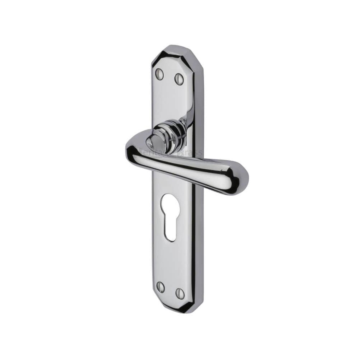 Heritage Brass Door Handle for Euro Profile Plate Charlbury Design Polished Chrome Finish