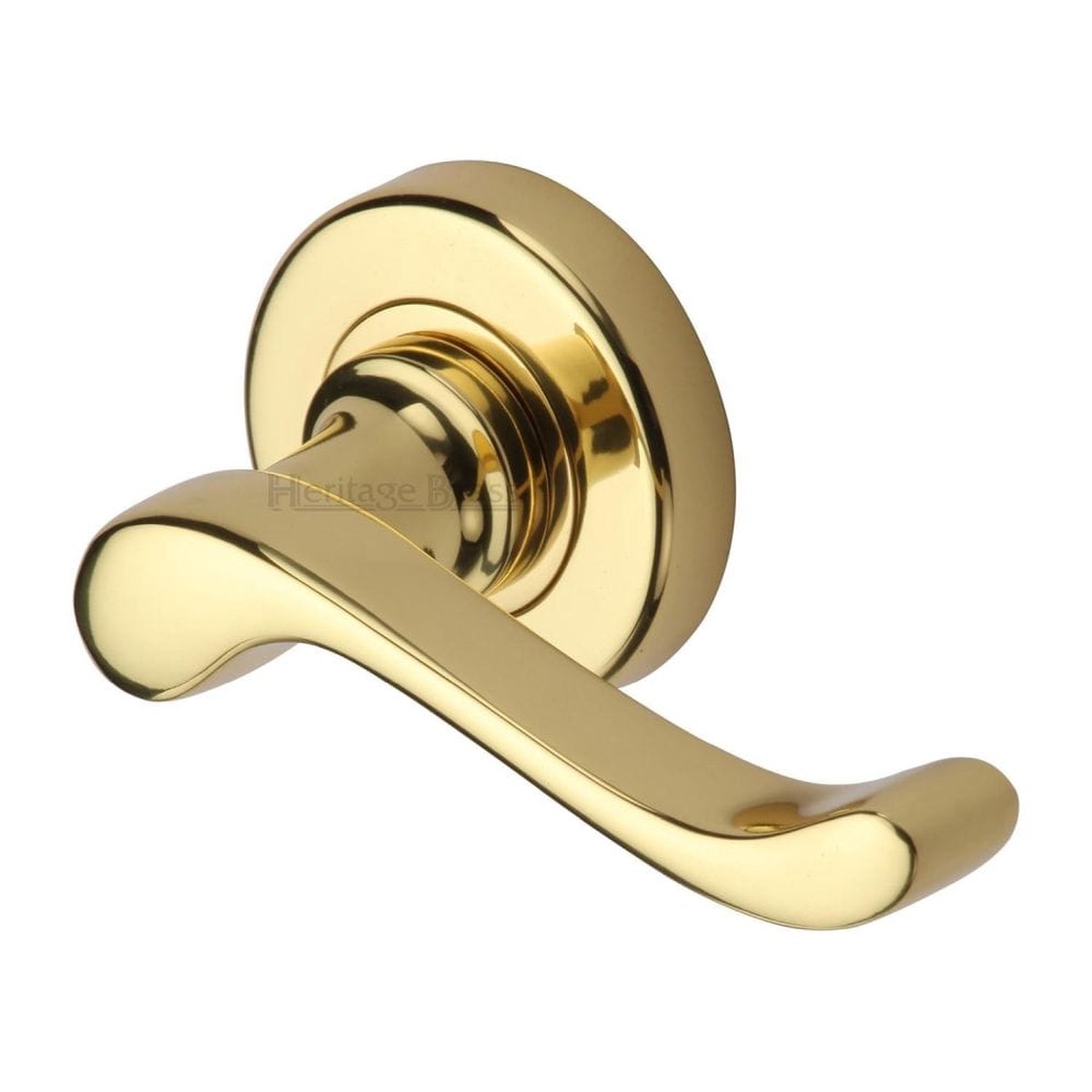 Heritage Brass Door Handle Lever Latch on 53mm Round Rose Bedford Design Polished Brass Finish