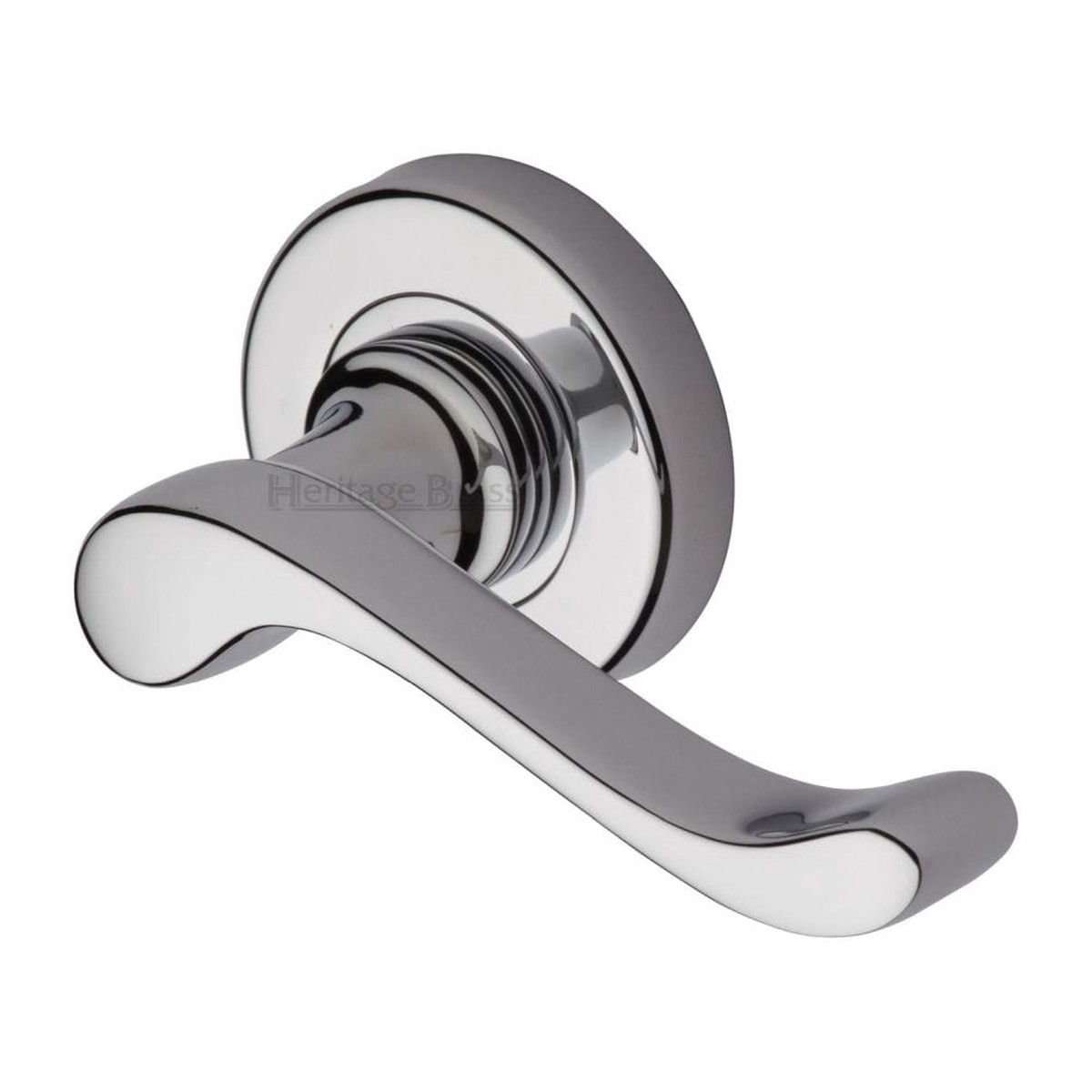Heritage Brass Door Handle Lever Latch on 53mm Round Rose Bedford Design Polished Chrome Finish