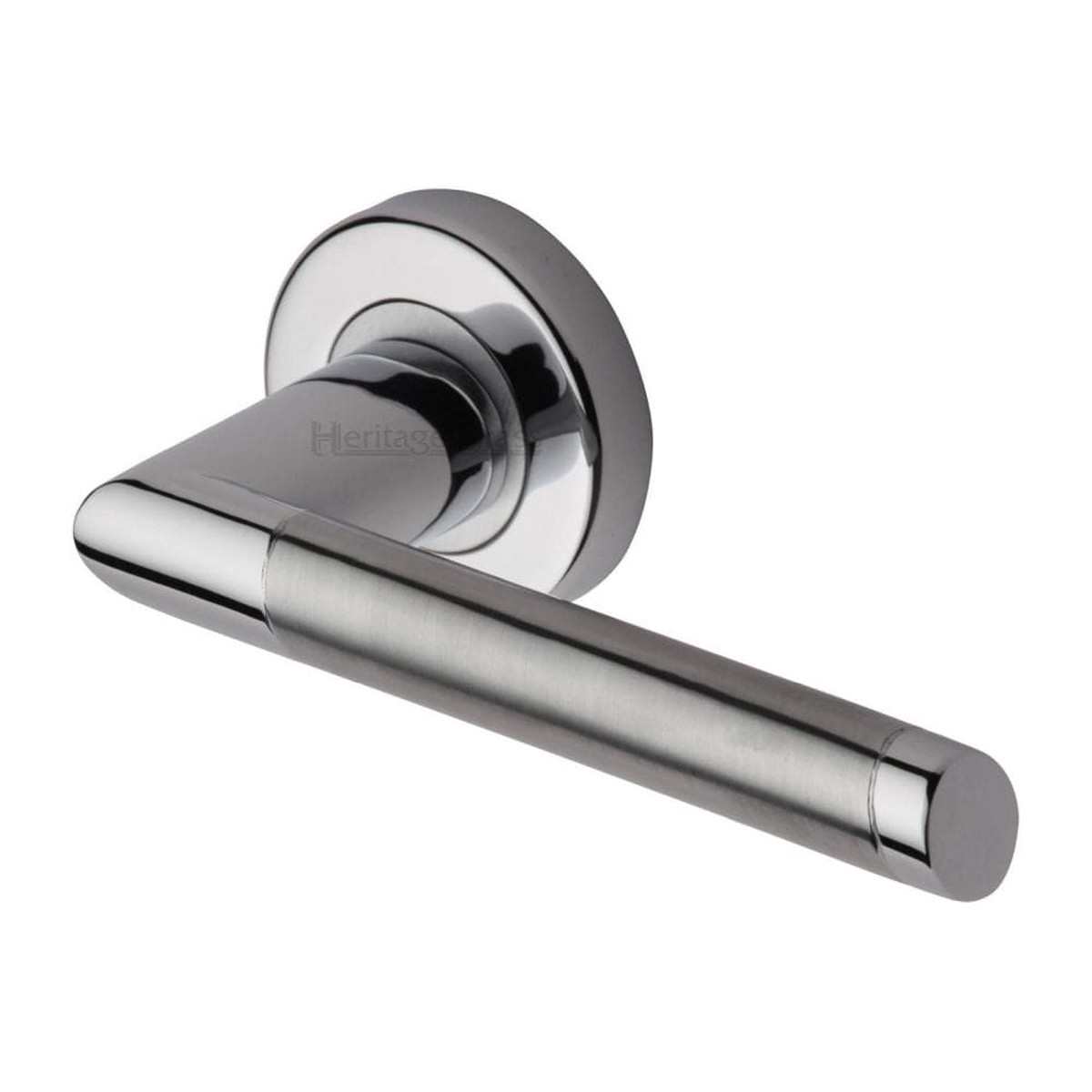 Heritage Brass Door Handle Lever Latch on Round Rose Ellipse Design Apollo Finish
