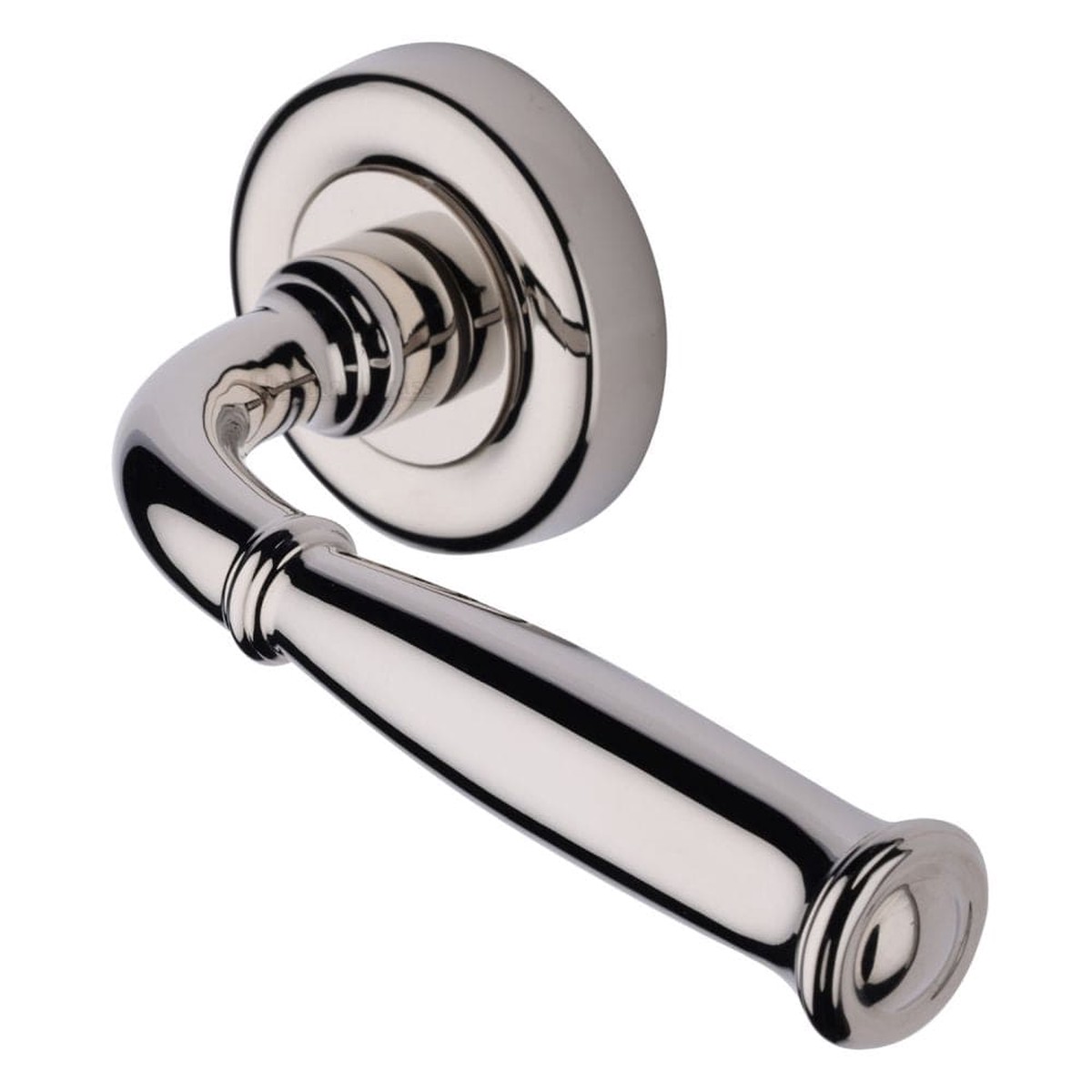 Heritage Brass Door Handle Lever Latch on Round Rose Lincoln Design Polished Nickel Finish