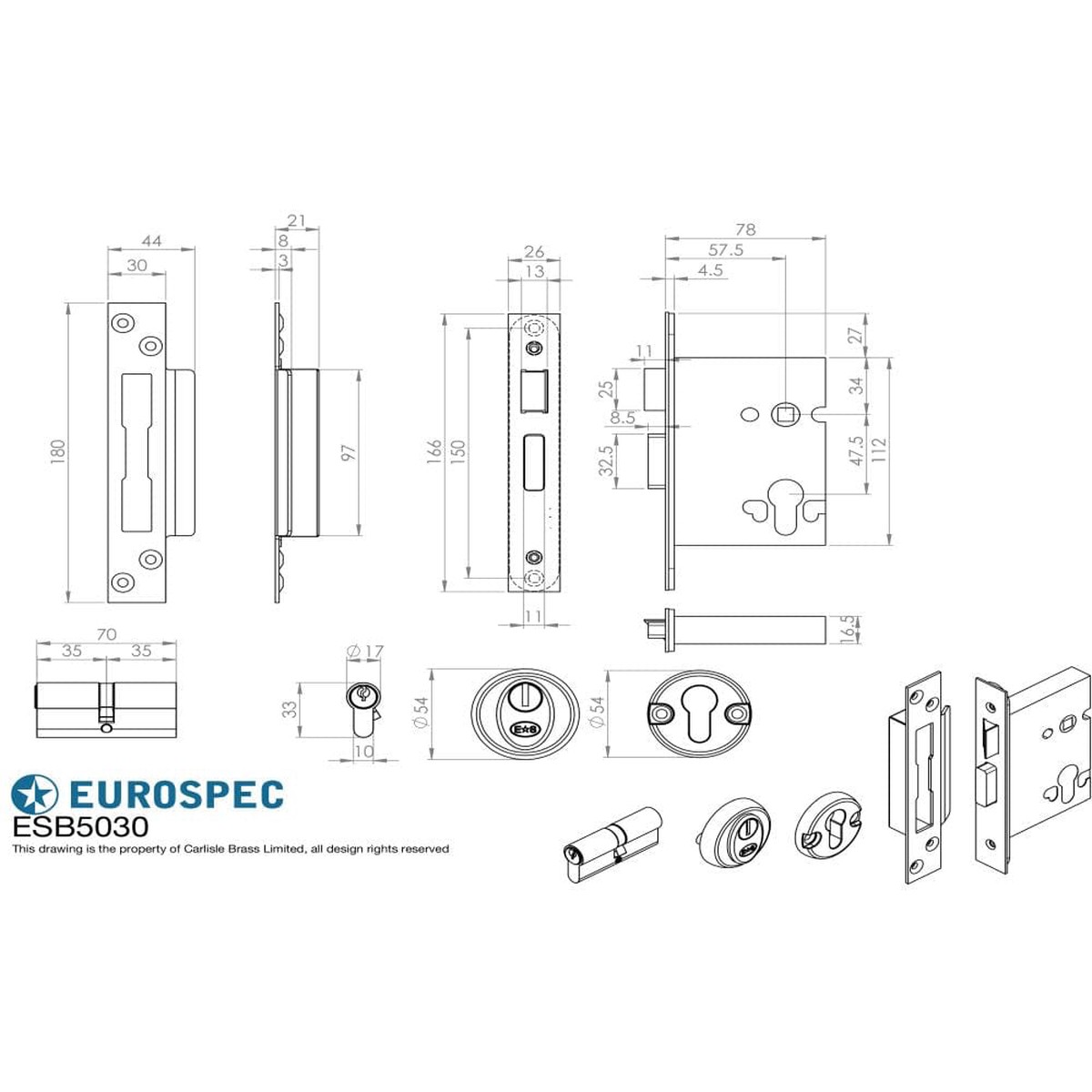 Eurospec - Easi T Euro Profile BS Cylinder Sashlock 76mm - Satin Stainless Steel
