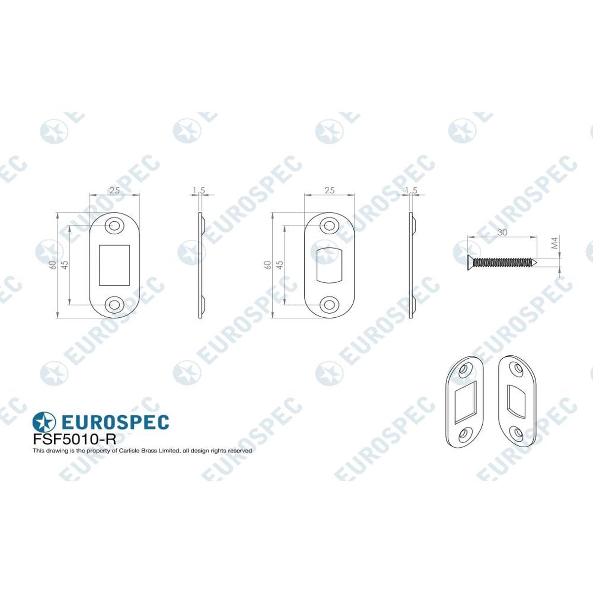New Arrival Eurospec - Forend Strike & Fixing Pack To Suit Heavy Duty Tubular Deadbolt-Satin