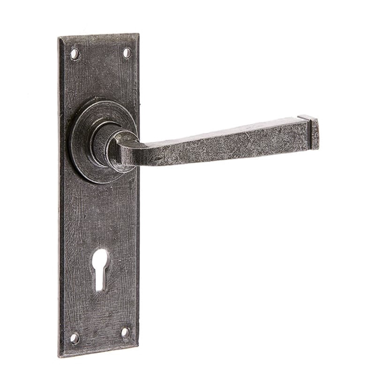 Frelan - Valley Forge Standard Lever Lock Handles on Backplate - Pewter