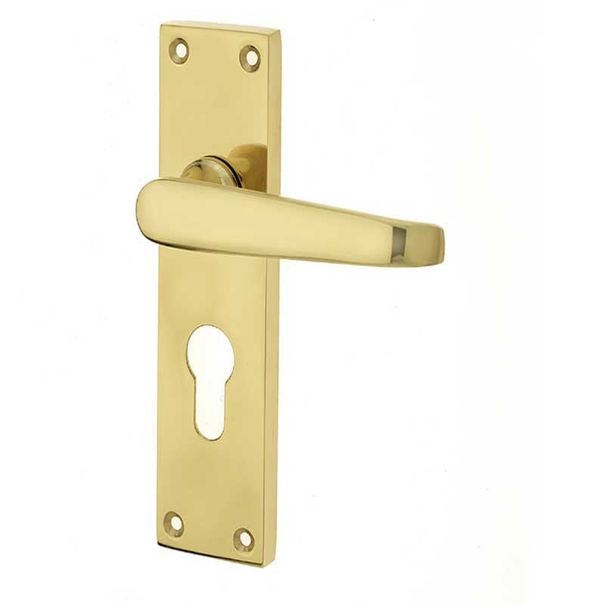 Frelan - Victorian Straight Door Handles on Euro Profile Lockplate Polished Brass