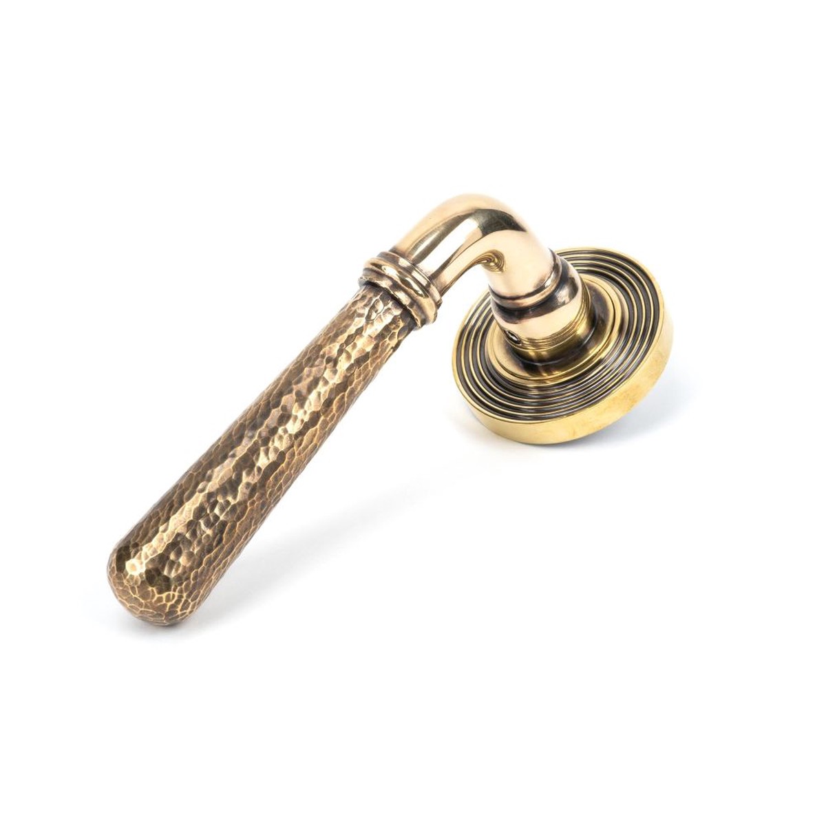 From The Anvil - Aged Brass Hammered Newbury Lever on Rose Set (Beehive)