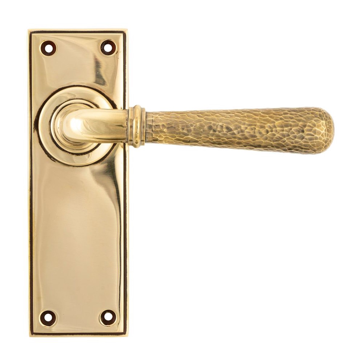 From The Anvil - Aged Brass Hammered Newbury Lever Latch Set