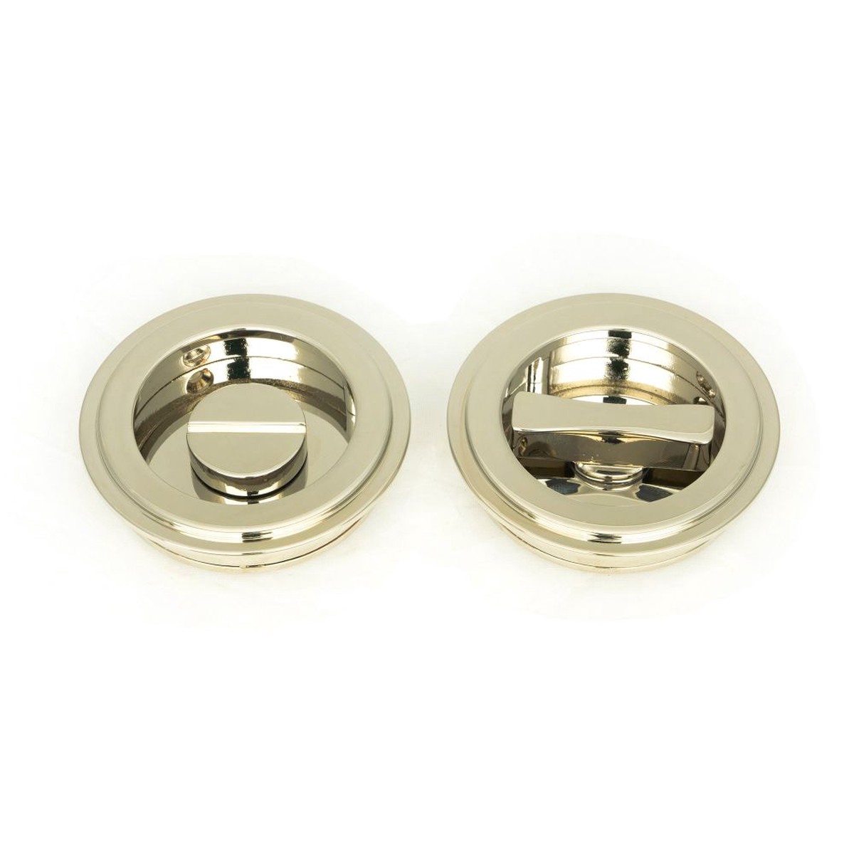 From The Anvil - Polished Nickel 60mm Art Deco Round Pull - Privacy Set