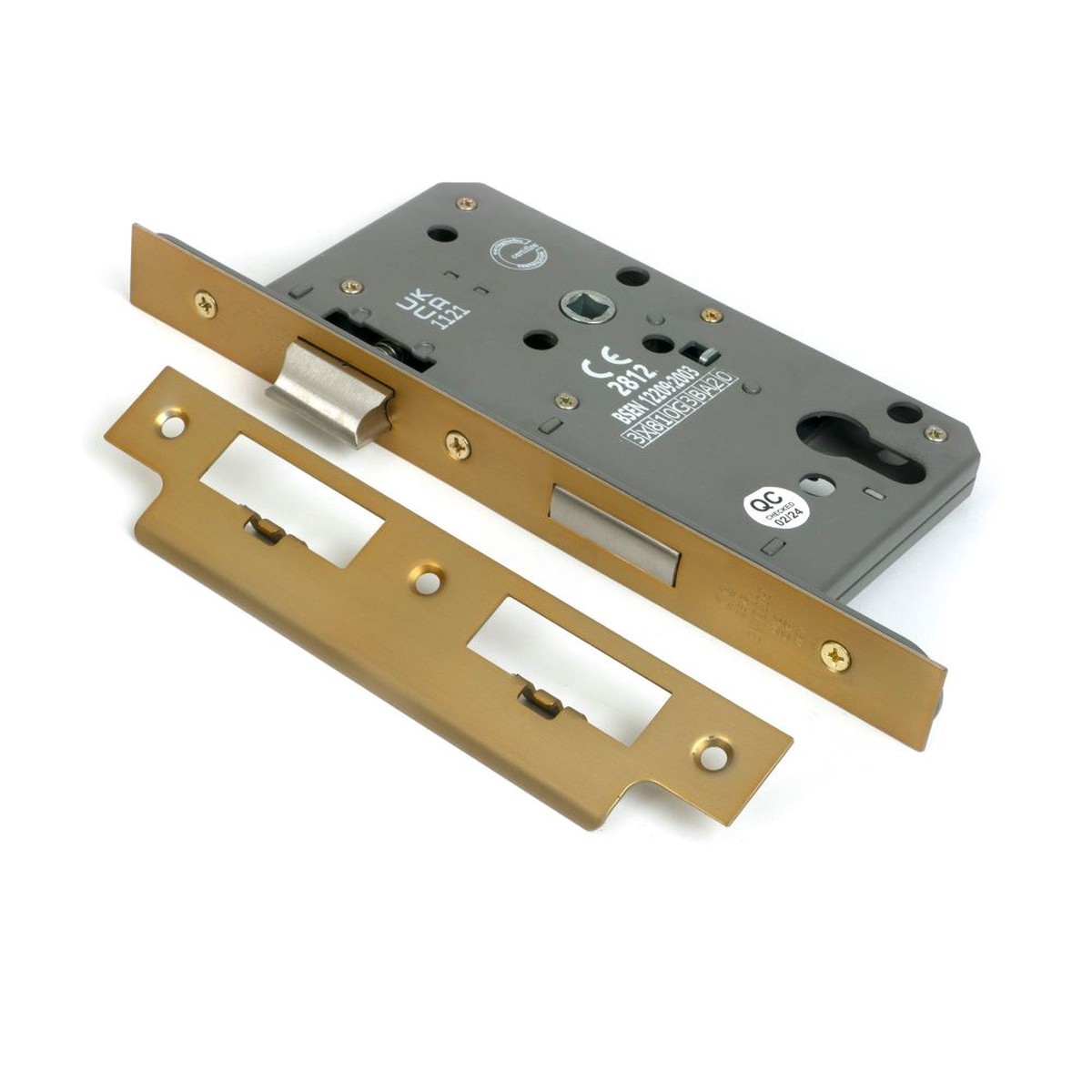 From The Anvil - Satin Brass Euro Din Sash Lock - 60mm Backset/72mm Centre