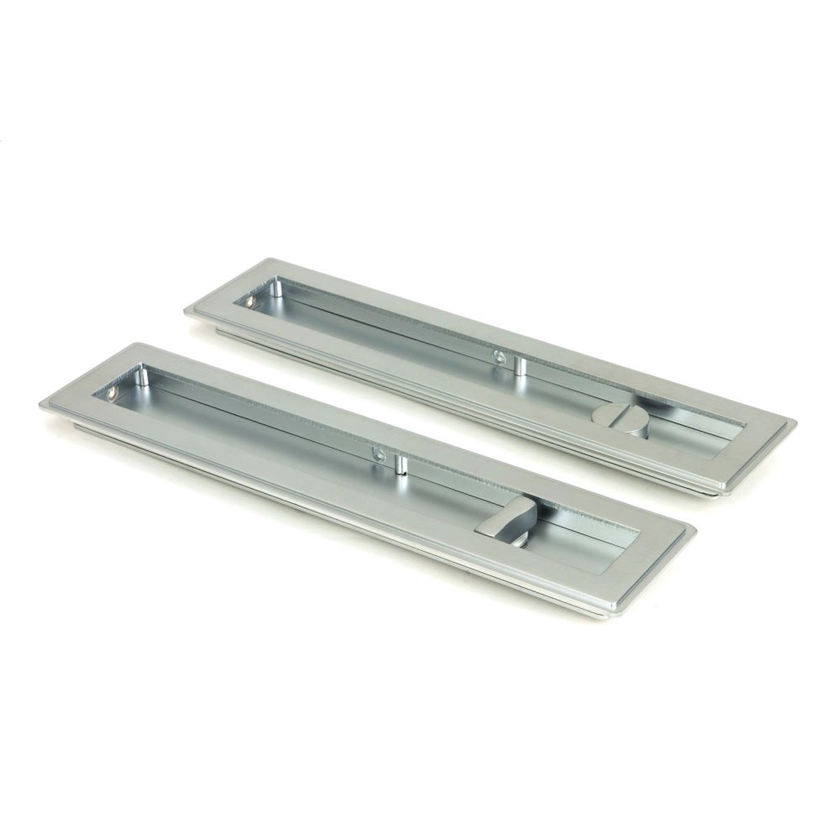 From The Anvil - Satin Chrome 250mm Art Deco Rectangular Pull - Privacy Set